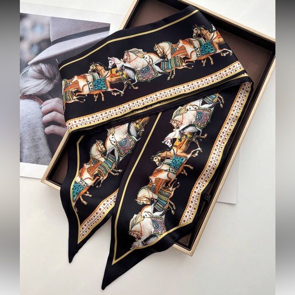 Black Equestrian Print Scarf N1398 - Picture 2 of 3